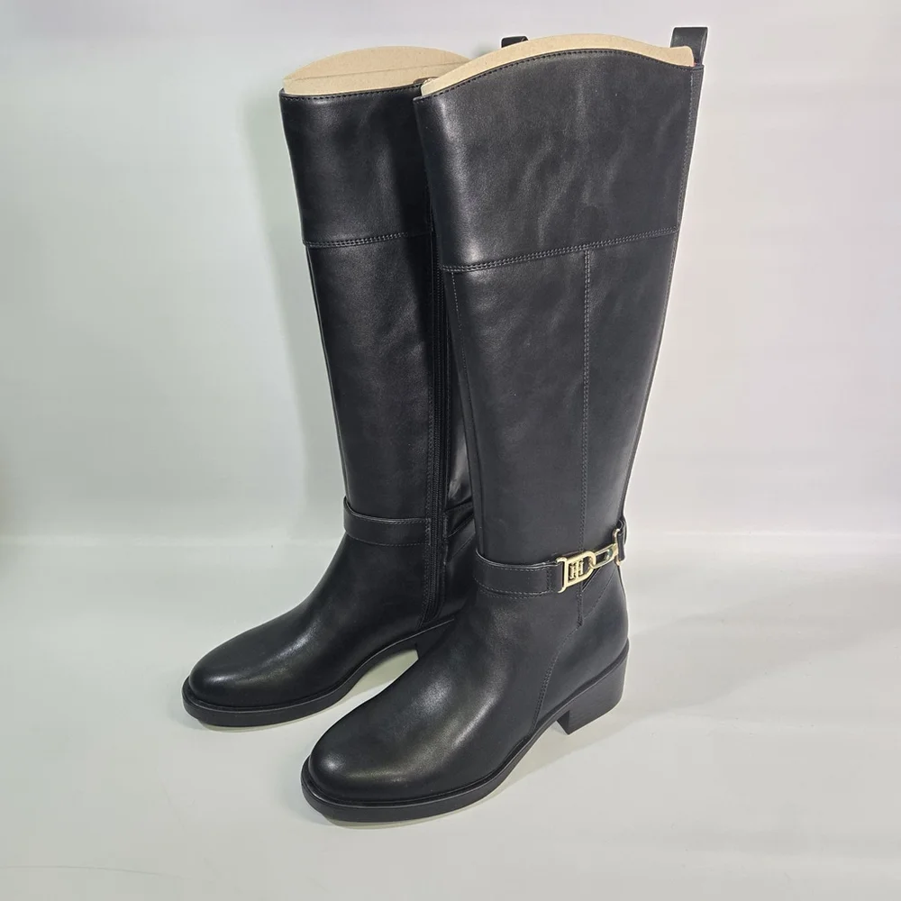 Tommy Hilfiger Ionni Faux Leather Black Riding Boot Knee High 5.5 NIB Equestrian